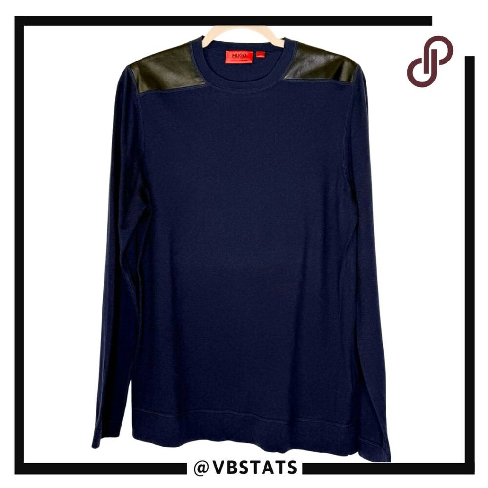 Hugo Boss Men's Cotton Silk Cashmere Long Sleeve Sweater Navy Blue Size Large